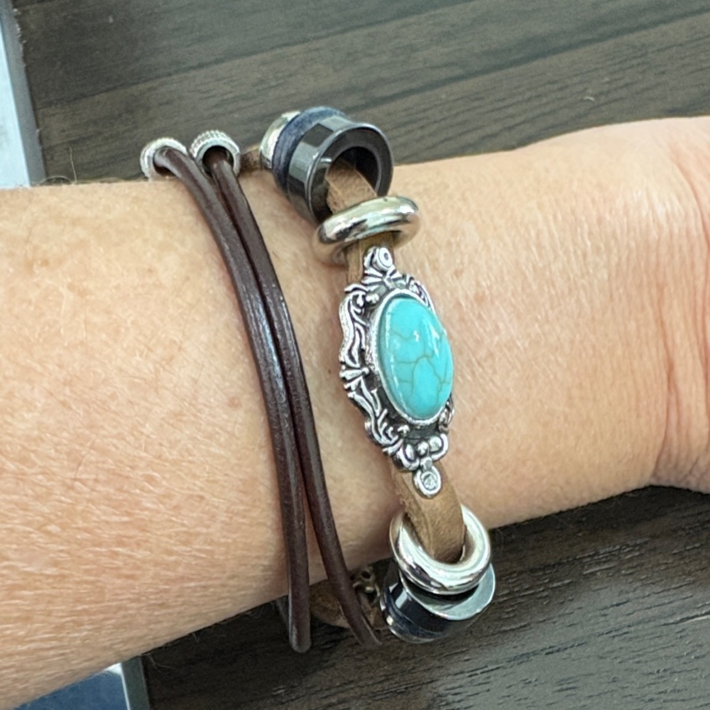Turquoise Leather Wrap Bracelet - Women Jewelry